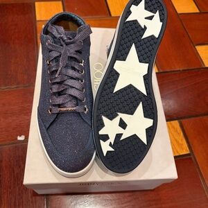 JIMMY CHOO Miami Glitter Platform Sneakers Navy Color Sne 36.5 NEW With Box